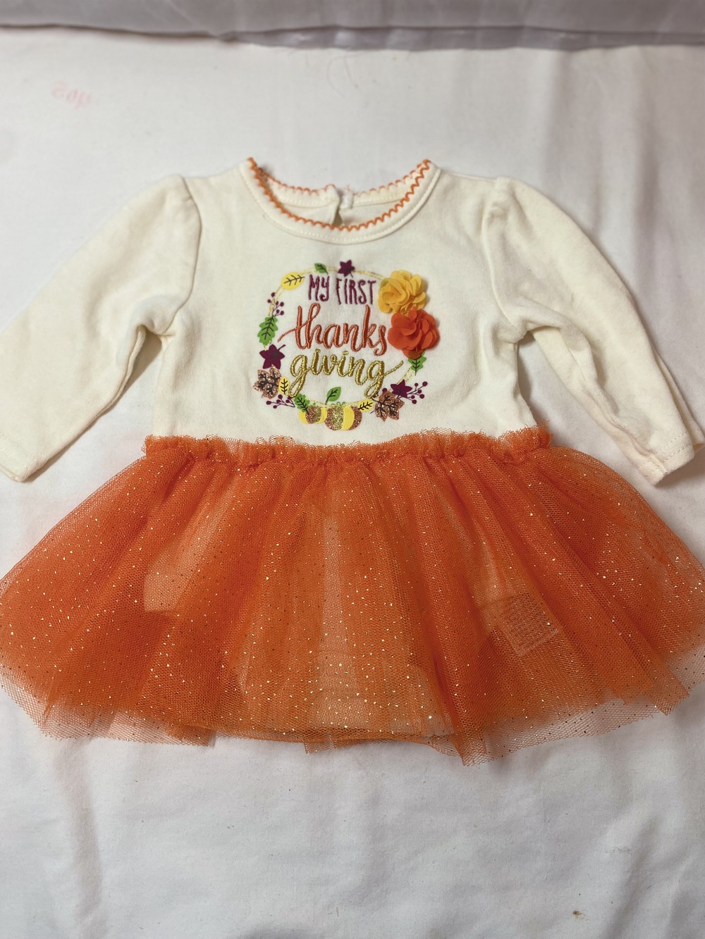 My First Thanksgiving Girls White Orange Tulle Tutu Bodysuit Dress Size Newborn